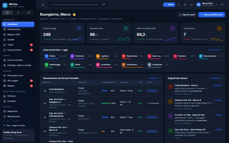 La stessa dashboard in tema scuro.